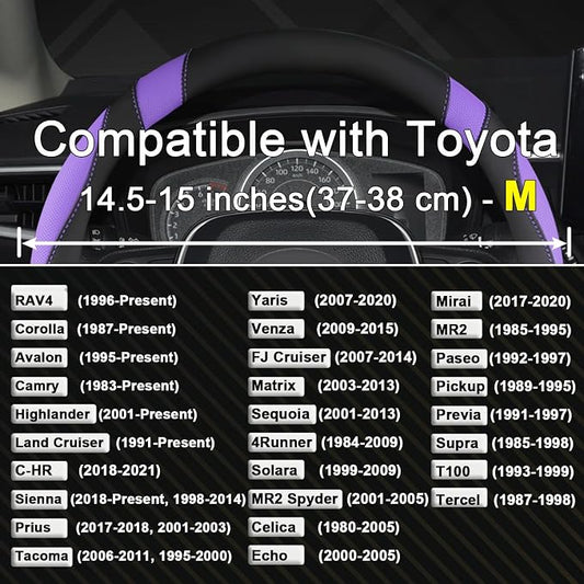 West Llama Customized Auto Car Steering Wheel Cover for Toyota Rav4 Corolla Camry Highlander (Black+Purple-Standard Size)
