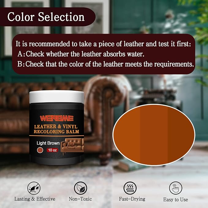 Leather Recoloring Balm & Color Restorer - 10OZ Multipurpose Dye & Paint for Faded Leather Couches, Car Seats, Shoes | Fix Scratches on Clothing, Furniture & Accessories(Light Brown)