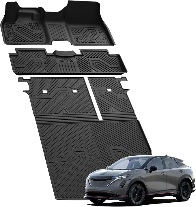 LASFIT Floor Mats & SeatBack Mats & Cargo Mat for Nissan Ariya 2025 2024 2023, All Weather TPE Custom Fit Floor Liners Full Set Car Mats & Backrest Mats & Trunk Mat for 2023-2025 Ariya, Black