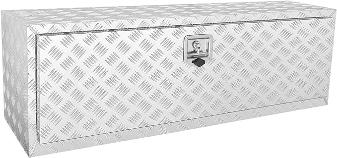 VEVOR Underbody Truck Box, 48"×17"×18" Pickup Storage Box, Heavy Duty Aluminum Diamond Plate Tool Box with Lock and Keys, Waterproof Trailer Storage Box with T-Handle Latch for Truck, Van, Trailer