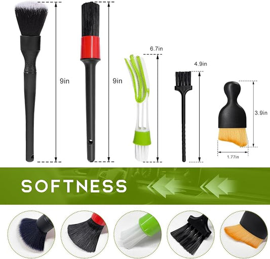 5PCS Car Detailing Brushes Duster Kit, Soft Cleaning Set Includes Dashboard Crevice Brushes Air Vent Duster, Auto Interior Dusting Brush Kit for Air Vent Dashboard Panel