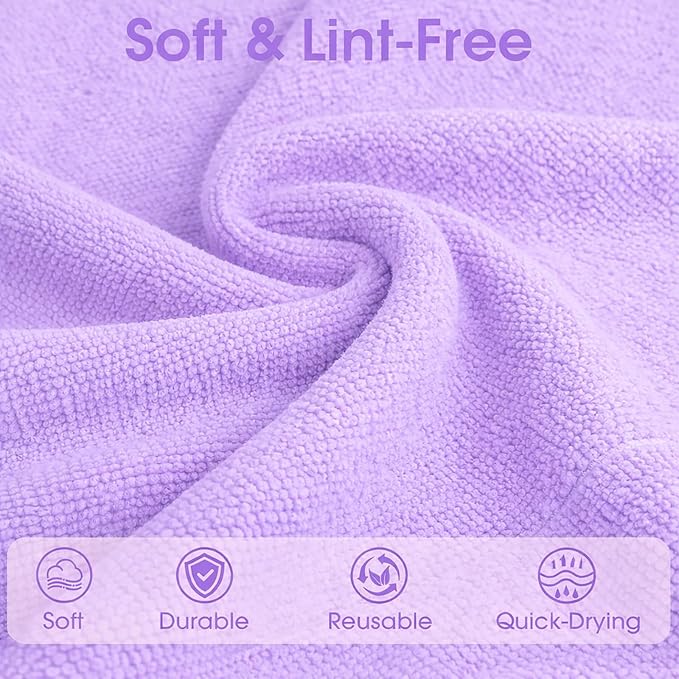 Microfiber Cleaning Cloth Roll - 100 Pack Tear Away Microfiber Paper Towels, Reusable, Washable, Scratch-Free, Kitchen Towels for Car, Home, Kitchen, Glass, Dishes (Light Purple)