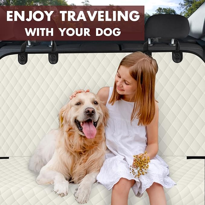 NECKORY Backseat Cover for Dogs, Waterproof and Non-Slip Pet Bench Seat Covers, Car Seat Protector for Back Seat, Universal Size Rear Car Seat Cover Fits Cars, Trucks and SUVs, L-Beige&Black