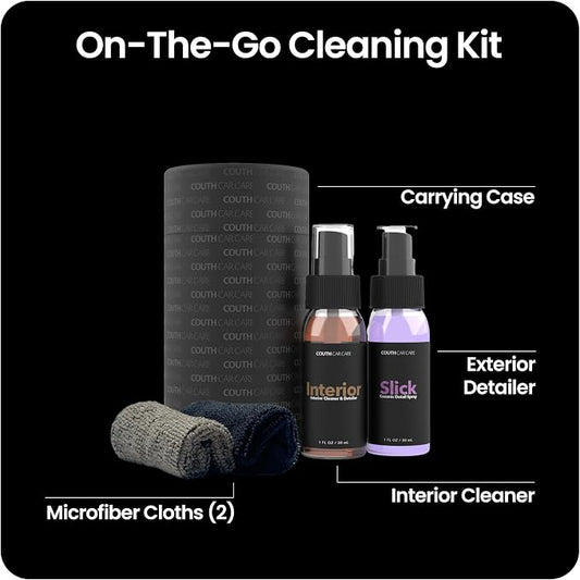 Couth Travel Kit - Car Cleaning Travel Bundle w/Interior Cleaner and Detailer | Ceramic Detail Spray | Microfiber Cleaning Towels - 4 Piece Kit