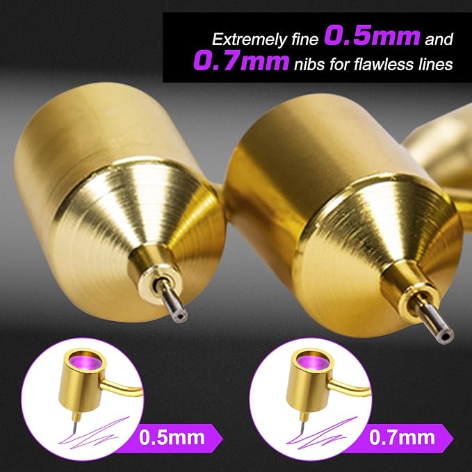 2Pcs Fine Line Fluid Writer Paint Applicator Pens with 0.5mm and 0.7mm Stem Tips for Wells, Drawing, Lettering Precision Automotive Paint Touch Up Rock Chip Scratch Repair with Cleaning Tool