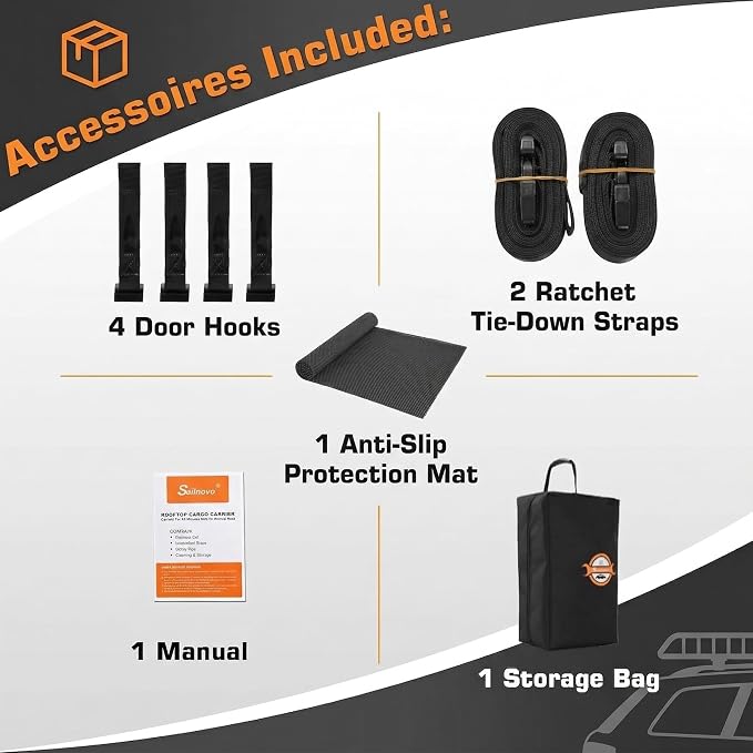 Sailnovo Soft Car Rooftop Cargo Carrier Roof Bag 15 Cubic Feet Waterproof Car Top Carrier, Fits Most Vehicle with/Without Rack, Include Anti-Slip Mat,4 Reinforced Straps,4 Door Hooks