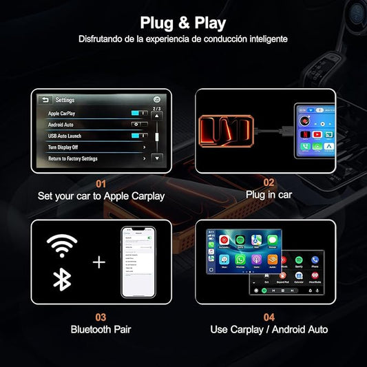 Wireless CarPlay Android Auto Adapter, Ai Magic Box with HDMI & USB Port, USB Flash Drive Playback and Screen Mirroring, Plug and Play Video Adapter for OEM Factory Wired CarPlay Vehicles