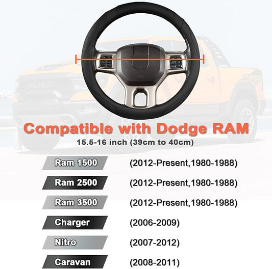 West Llama Customized Auto Car Steering Wheel Cover for Dodge RAM 1500 2500 3500, 15.5-16 inch (Black-Large Size)