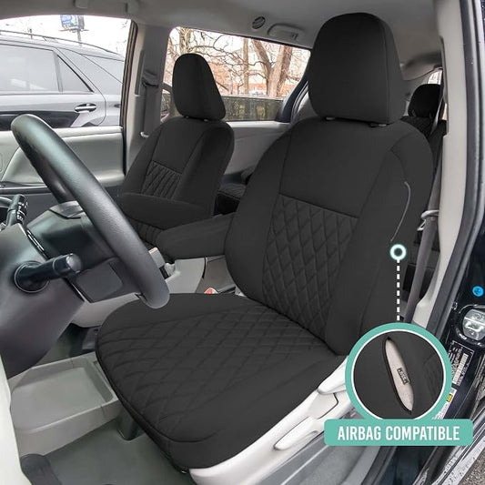 FH Group Custom Fit Car Seat Covers Specifically Made for 2011-2020 Toyota Sienna 7-8 Seater with Ultraflex Neoprene Water Resistant Automotive Seat Covers - Front Set Black