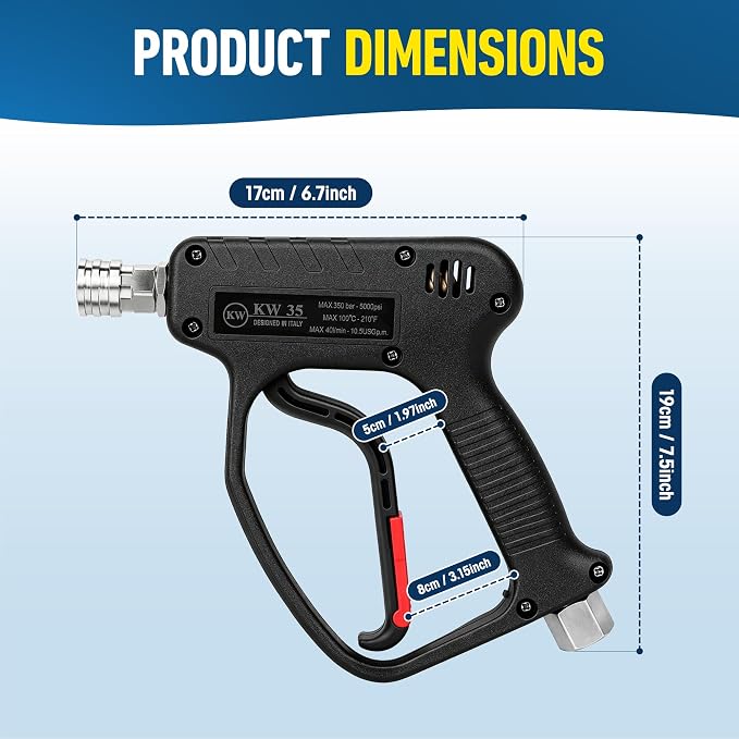 Pressure Washer Short Gun, 5000 PSI/10.5 GPM High Power Washer Spray Gun with 3/8'' Swivel Quick and M22-14mm Connect for Foam Cannon Car Wash