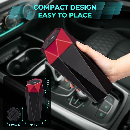Car Trash Can with Lid, Portable 2 Packs Mini Cup Holder Garbage Bin for Office Home Use, Red