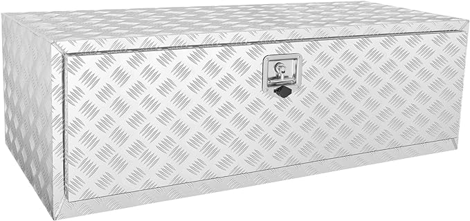 VEVOR Underbody Truck Box, 48"×24"×24" Pickup Storage Box, Heavy Duty Aluminum Diamond Plate Tool Box with Lock and Keys, Waterproof Trailer Storage Box with T-Handle Latch for Truck, Van, Trailer