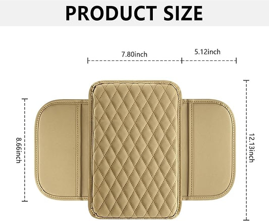 Stacool Upgraded Car Center Console Cover,Microfiber Leather Car Armrest Cover Cushion with 2 Storage Bags,Universal Car Armrest Storage Box (Beige)