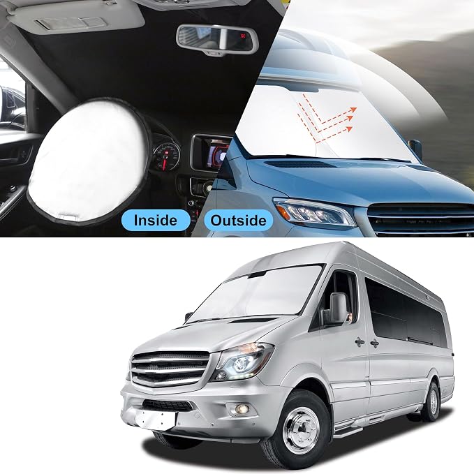 TINGLU Sun Shade for Mercedes Benz Sprinter Freightliner Cargo Crew Passenger Motorhome 2007-2024 2025 Accessories Windshield Sun Shade Window Shade UV Rays Protection Sun Visor Cover