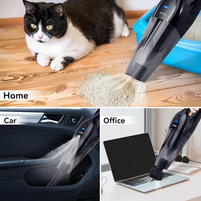 pemacom Portable Handheld Vacuum Cordless – 10,000Pa Suction Power, Lightweight 1.8 lbs, Washable HEPA Filter, LED Light, Quiet, 800ml Dustbin, Perfect for Home