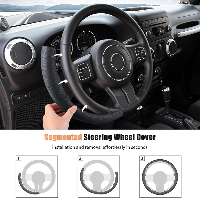Aimato Customized Steering Wheel Cover for Jeep Wrangler (JK) 2012-2018/Patriot 2011-2017/Grand Cherokee 2011-2013/Compass 2011-2016/Liberty 2011-2012