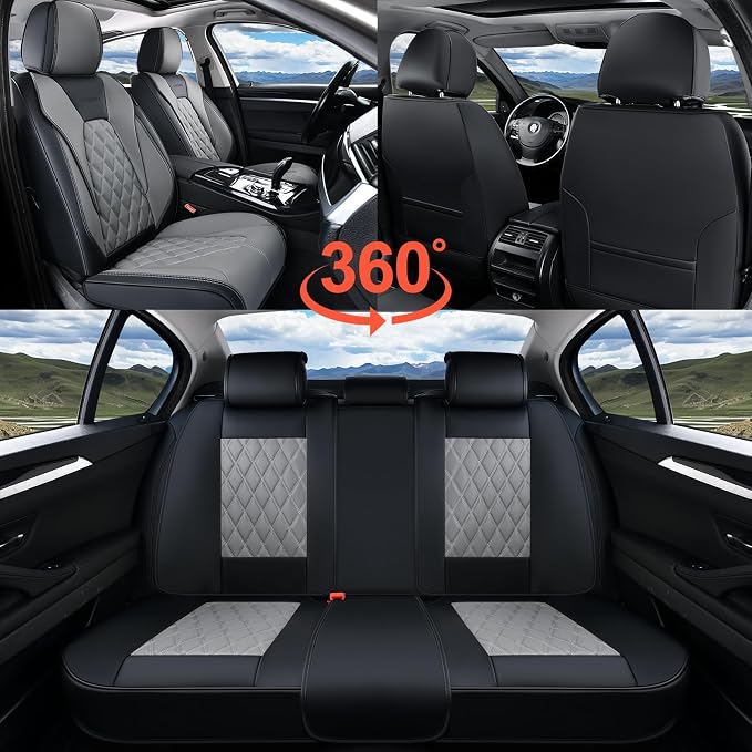 Coverado Seat Covers, Car Seat Cover, Faux Leather Seat Covers for Cars, 2 Pack Waterproof Universal Seat Covers, Carseat Cover Car Seat Protector Car Seat Cushion Fit for Most Car- Black&Gray
