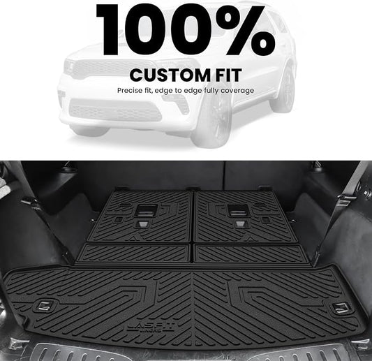 LASFIT Trunk Mat & Backrest Mat for Dodge Durango 2011-2026, Fit 2nd Row Bench Seat(7 Seats) & 2nd Row Bucket Seat (6 Seats), Not for 5 Seats, All Weather TPE Custom Fit Car Mat Cargo Liner, Black