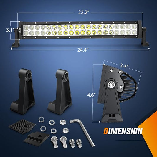 Nilight 22Inch 120W Spot Flood Combo Led Light Bar Off Road Driving Lights Boat Lights Fog Light 12V On/Off 5 Pin Rocker Switch Power 16AWG Wiring Harness Kit-1 Lead for Trucks,2 Years Warranty
