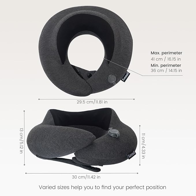Keemall Inflatable Neck Pillow, Premium Travel Neck Pillow for Airplane Headrest Sleep - 3rd Generation, Double Comfort Plane Pillow for Long Flight