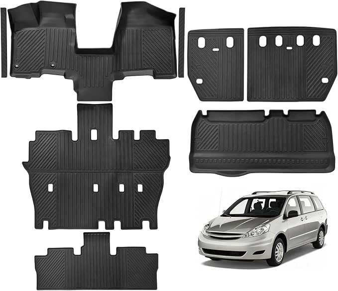 Custom Fit Floor Mats for 2004-2010 Toyota Sienna, All Weather TPE Floor Liners & Trunk Mat & Backrest Mats & Door Sill Guard, Odorless Full Set Interior Accessories