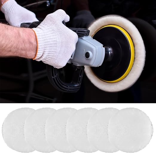 5 Pcs Wool Polishing Buffing Pads, 5 Inch Car Polishing Buffing Wheel with Hook and Loop Back for Drill Buffer Attachment, Car Buffer Polisher Kit for Cars Polish, Waxing, & Compound Cutting