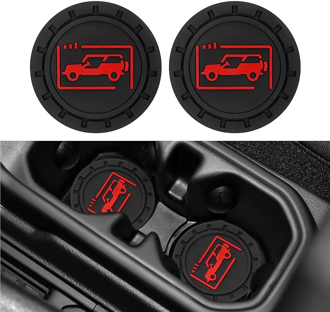 Car Cup Holder Coasters for Jeep Wrangler JL JK JLU and Jeep Gladiator JT Accessories Universal Car Cup Non-Slip Silicone Holder Coasters Interior Accessories (Black Red)