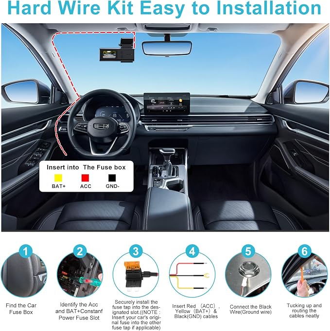 Dash Cam Hardwire Kit USB C, 12V-24V to 5V/3A Adapter Power Cable with Voltage Display, 24/7 Parking Mode, Acc Detection, 4-Level Low Voltage Protection (11.6V/11.9V/12.2V/12.5V)
