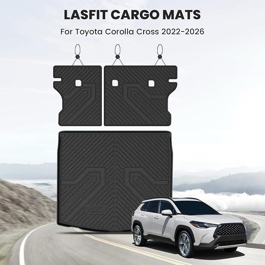 LASFIT Cargo Mat with Backrest Mat for Toyota Corolla Cross Hybrid 2026 2025 2024 2023 2022, All Weather TPE Custom Fit Trunk Mat Trunk Liner Trunk Tray Cargo Liner Cargo Tray with Seatback Cover