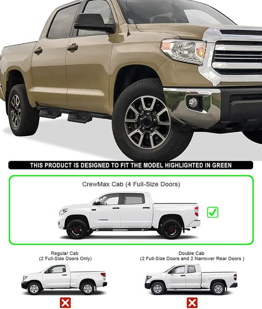 APS Stainless Steel 6.5in Nerf Bars Pocket Steps Square Tube Rocker Guards Compatible with Toyota Tundra CrewMax Cab 07-21
