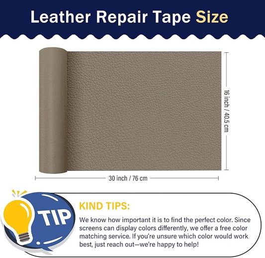 Zenyao Leather Repair Patch Tape - Self Adhesive Leather Repair Kit for Car Seat Furniture, Heavy Duty Vinyl Repair Patch for Couch Sofa, Waterproof for Rips Scratches Tears, 16x30 Inch Roll, Beige