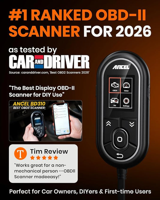 ANCEL BD310 Bluetooth OBD2 Scanner, 2-in-1 Car Diagnostic Scan Tool & Code Reader with App, Battery Test, Trip Analysis, Performance Test, for iPhone & Android, All 1996+ Vehicles