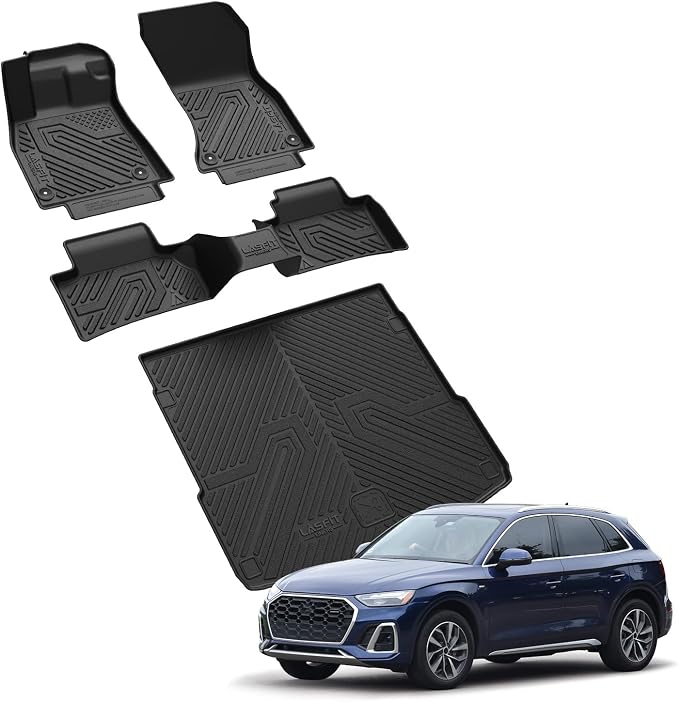LASFIT Floor Mats & Cargo Mat for Audi Q5/SQ5 2018-2025 (Include Sportback 2021-2025), TPE All Weather Protection Custom Fit 1st & 2nd Row Floor Liners for Audi Automotive Accessories, Black
