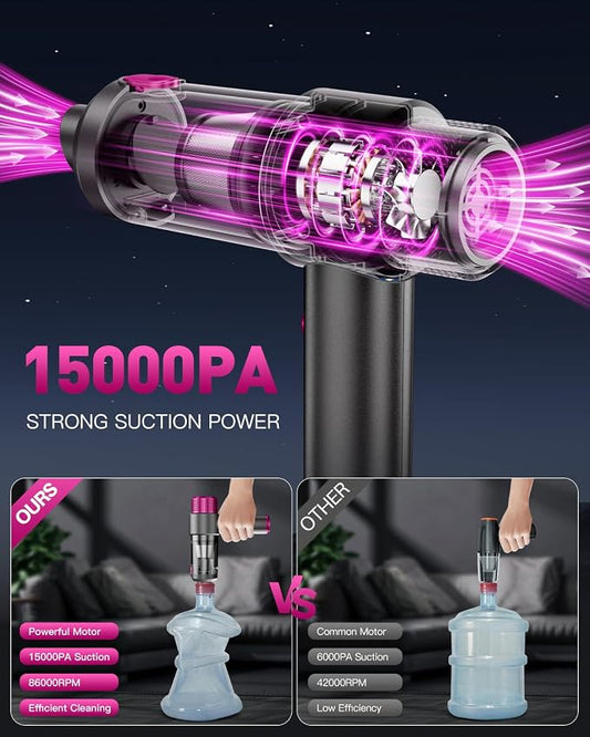 EYYA Handheld Cordless Car Vacuum Cleaner, 4-in-1 Portable Mini Car Vacuum Cleaner, 15000PA High Power & Air Duster with LED Light for Home Office