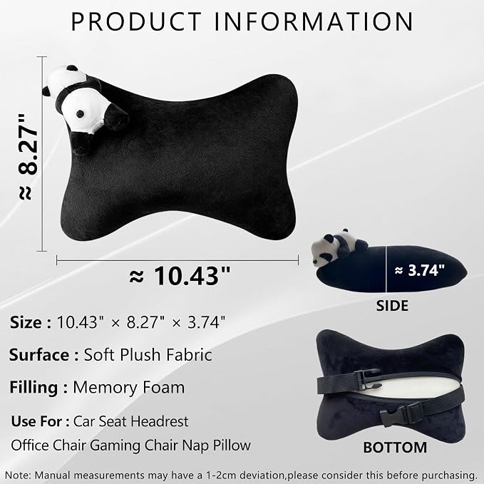 Car Headrest Pillow 2PCS Plush Bear & Bunny Car Seat Headrest Pillow - Memory Foam Neck Support Cushions for Comfortable Driving, Easy Install & Washable (Black)