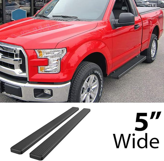 APS Running Boards 5-inch Black Compatible with Ford F150 2015-2026 Regular Cab & F-250 F-350 Super Duty 2017-2026 Stainless Steel (Nerf Bars Side Steps Side Bars)
