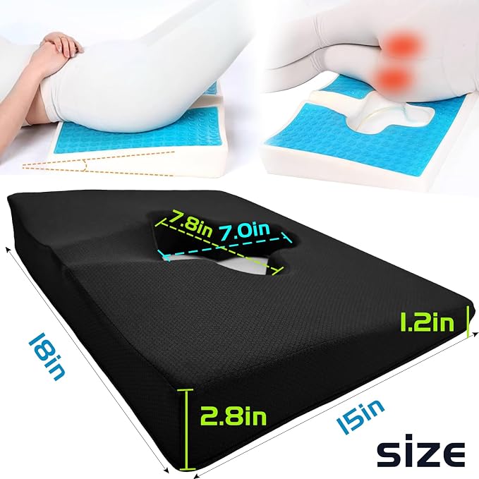 Gel Wheelchair Seat Cushion,Bed Sore Cushions for Butt,Gel Cushion for Pressure Relief,Donut Pillow for tailbone pain relief,Coccyx,hemorrhoid Pillow,Cushion for Office Chair18"Lx15"Wx3"H(BLACK)