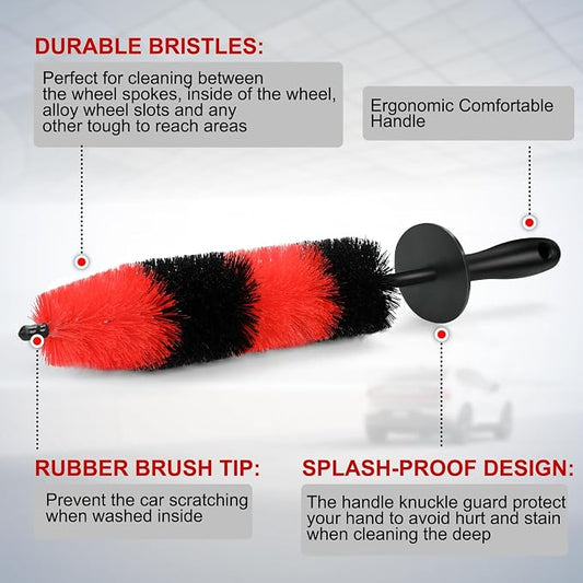 Fitosy Wheel Rim Brush, Soft Bristle Long Car Tire Detailing Washing Tool for Exhaust Tips Engine, Vehicle Motorcycles Auto Truck SUV RV, No Scratches