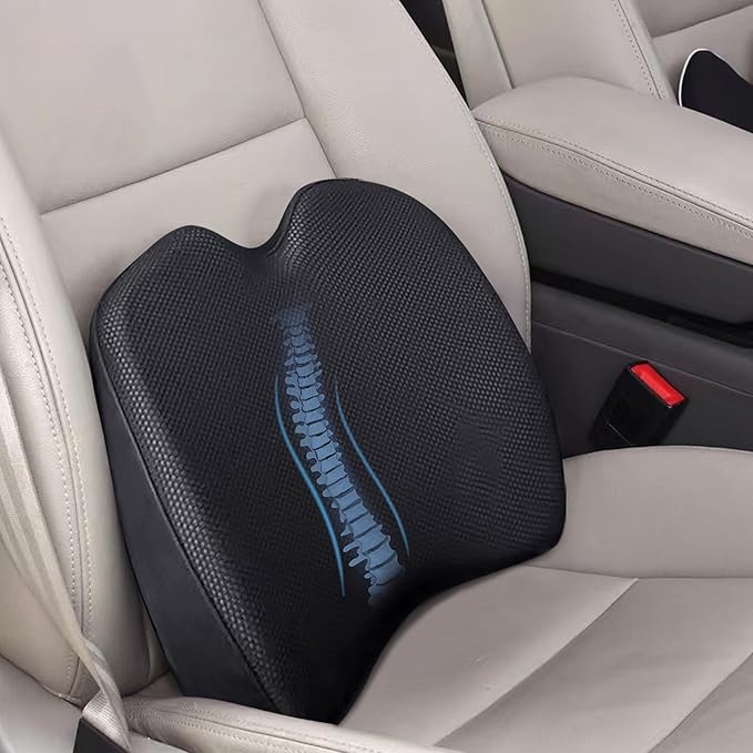 Super Soft Lumbar Support Pillow for Car, 100% Memory Foam Lumbar Pillow with Breathable Removable Cover, Ergonomic Design - Back Pillow Lumbar Support Pillow for Office Chair/Back Pain Relief(Black)