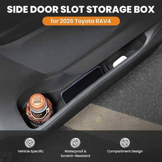 Autorder Door Side Storage Box for 2026 Toyota RAV4 Accessories - 4PCS Waterproof TPE Front & Rear Door Side Pocket Organizer Tray - Black