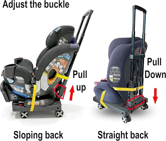 Car Seat Dolly for Airport - CarSeat Roller Cart Wheels for Airplane - Car Seat Travel Cart Carrier with Straps Foldable Luggage Trolley Folding Hand Truck (Yellow)