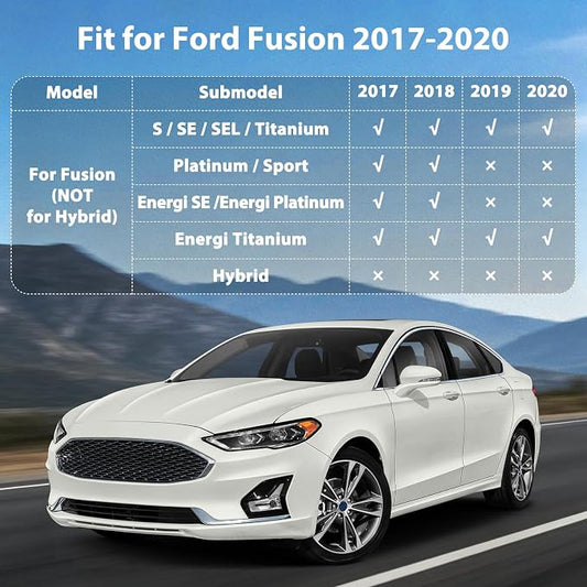 Floor Mats & Cargo Liner for Ford Fusion 2017 2018 2019 2020 (NOT Hybrid), All Weather TPE Floor Liners Custom Fit Fusion Heavy Duty Car Mats 1st & 2nd Row & Trunk Mat Accessories Black