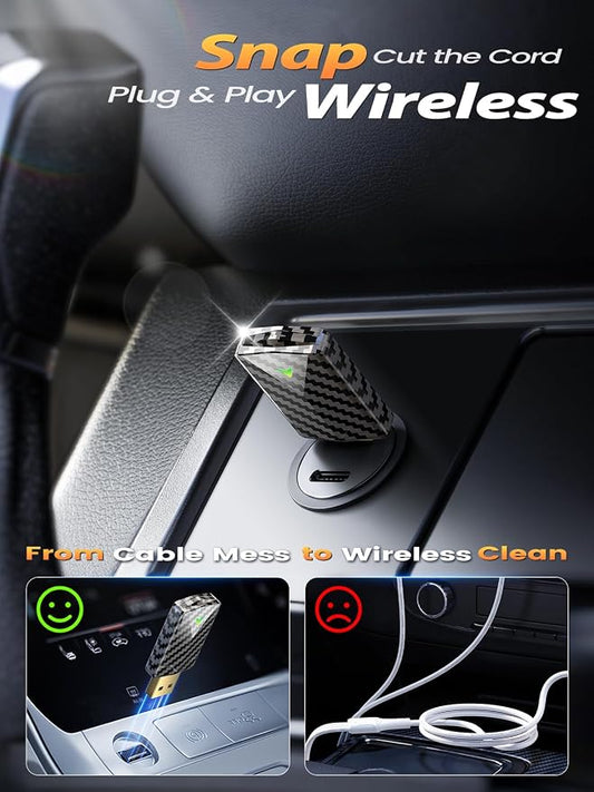 Wireless CarPlay Adapter for Apple iPhone – Converts Wired to Wireless, Gold-Plated USB Bluetooth Dongle, No Lag for Long Drives, Plug & Play for Cars from 2016 with Factory CarPlay