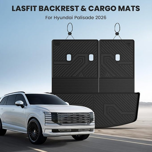 LASFIT Cargo Trunk Mat & Backrest Mats for Hyundai Palisade 2026 All Weather TPE Custom Fit Car Trunk Mats Cargo Liner & Seatback Mats Accessories, Black
