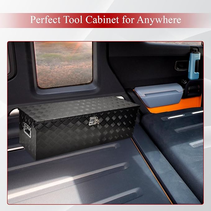 48''Inch Aluminum Truck Tool Box Truck Bed Toolbox Truck Trailer Chest Box Trailer Underbody Storage Organizer Waterproof Square Storage Organizer w/Lock & Keys Black(48" Lx15 Wx15 H)