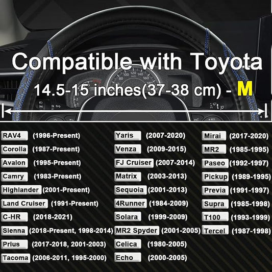 West Llama Customized Auto Car Steering Wheel Cover for Toyota Rav4 Corolla Camry Highlander(Diamond Quilted-Black+Blue-Standard Size)
