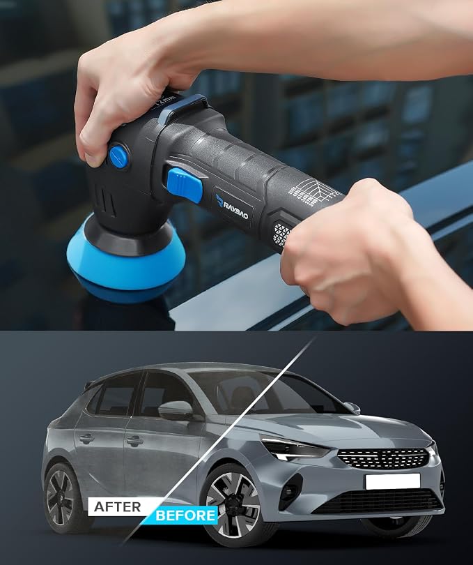 Mini Polisher, 2inch/ 3inch 750W Car Buffer with 12mm Random Orbital-Improve Work Efficiency by 35%, with 16pcs Trapezoidal Polisher Pads &16.4 ft Cord, for Car Detailing and Waxing