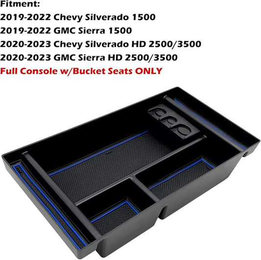 Center Console Organizer Tray fits for 2019-2022 GMC Sierra/Chevy Silverado 1500 Accessories, 2020-2021 2022 2023 Silverado/Sierra 2500 HD/3500 HD (Half-size, Blue)