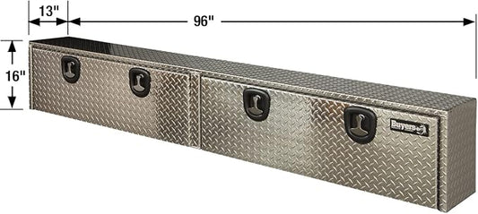 Buyers Products 1701561 Diamond Tread Aluminum Topsider Truck Box with Lockable T Handle Latch, 16x13x96 Inch, Truck Storage and Organizer, Made in the USA, Dual Drop Doors, Compression Latch