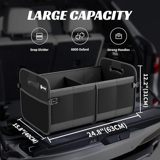 Sposuit Trunk Organizer for Car - 80L Collapsible Car Storage with 11 Pockets & Reinforced Handles, SUV Trunk Organizers for Grocery Cargo(Black)